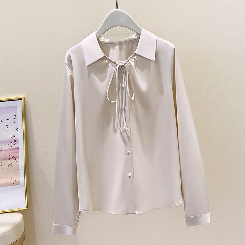 Elegantes weißes Satinhemd in Übergröße für Damen – stylische Freizeitbluse mit langen Ärmeln, bequemer Stretchstoff, erhältlich in 4XL-8XL_voghion.com