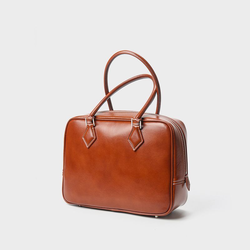 Doctor Bag Leather Women's Bag New Top Layer Cowhide Bowling Swift Leather Hand Held Small Square Bag Feather Bag_voghion.com