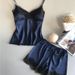 Women's Sleepwears Summer Sexy Ice Silk Two Piece Set With Silk Shorts Gathered Large Size Thin Home Clothes_voghion.com