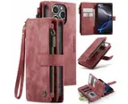 CaseMe C30 For 16 Pro Max Vintage Leather Folio Zipper Wallet Case With Magnetic Closure And 7 Card Slots (Red)_voghion.com
