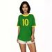 Women's Loose T-shirt Contrast Color Letter Printed Brazilian Football Sports T-shirt_voghion.com