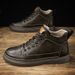 Casual Medium Tube Men's Shoes High-top Velvet Martin Boots Hand-scratched Simple Cowhide Board Shoes Men_voghion.com