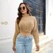 Women's turtleneck twist long-sleeved pullover crop sweater_voghion.com