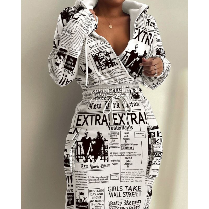 Damenbekleidung neuer Druck Blumen Taille Taschenkleid Rock_voghion.com