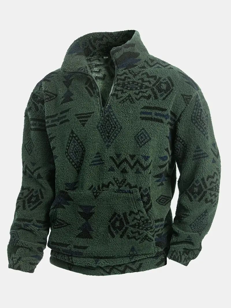​​Herren-Kapuzenpullover mit Fleece-Print und Stehkragen mit halbem Reißverschluss, locker sitzendes, langärmliges, warmes Freizeit-Sweatshirt für den Winter​​_voghion.com