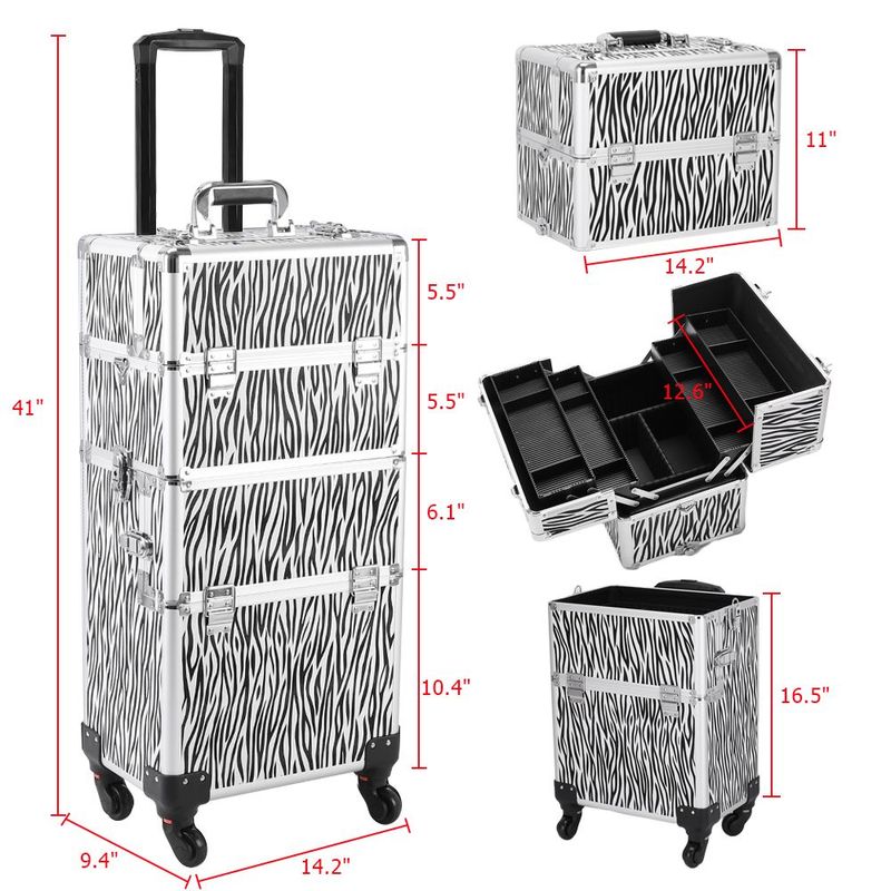 3 In 1 Aluminum Cosmetic Makeup Case Tattoo Box White Zebra Print_voghion.com