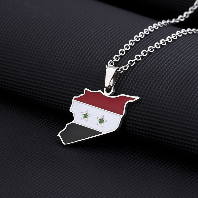 Collar con mapa y bandera de Siria de acero inoxidable de gran venta, accesorios de cadena de suéter para hombres y mujeres_voghion.com