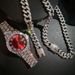 Voll Iced Out Uhr Herren Cuban Link Kette Armband Halskette Choker Bling Schmuck Für Männer Große Goldketten Hip Hop Männer Uhr Set_voghion.com