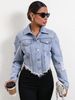 Abbigliamento da donna INS Giacca in denim corta casual a maniche lunghe strappata e ampia_voghion.com