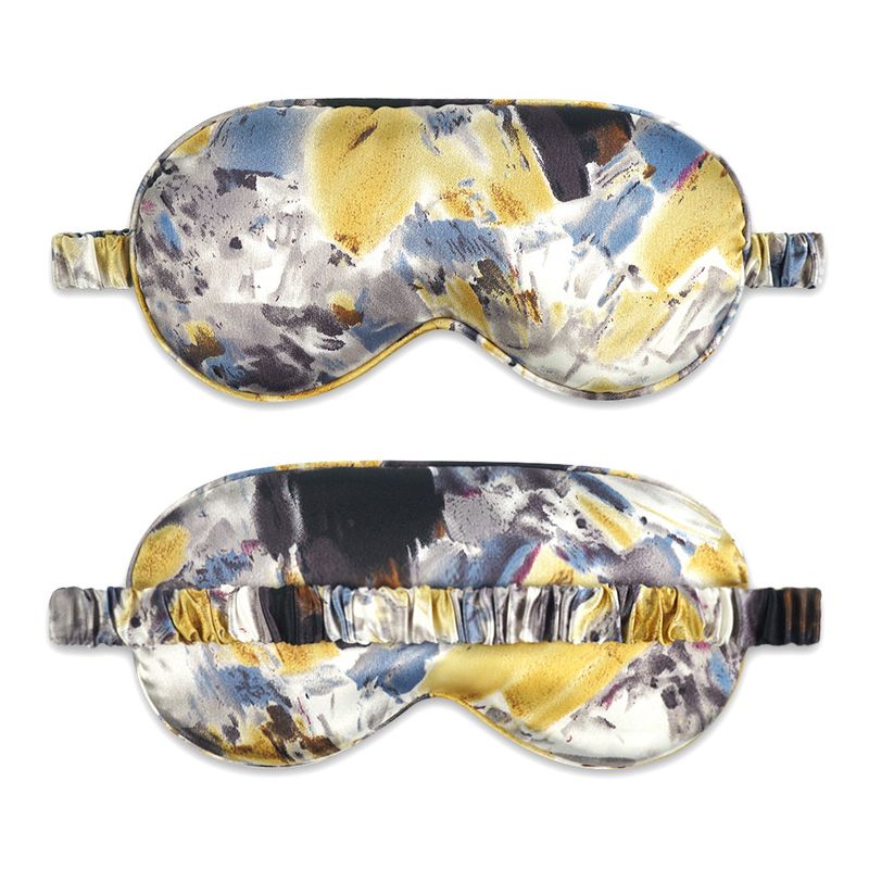 Yellow & Gray Tie-Dye Abstract Print Sleep Mask - Silk-Like Fabric 100% Light Blocking Breathable & Skin-Friendly Adjustable Headband_voghion.com