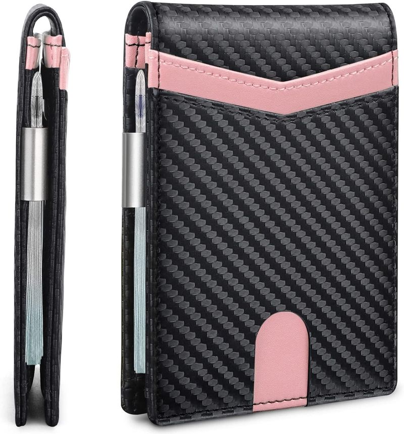 Portafoglio da uomo ultrasottile con protezione RFID, tasca frontale minimalista, in pelle bifold con porta documenti_voghion.com