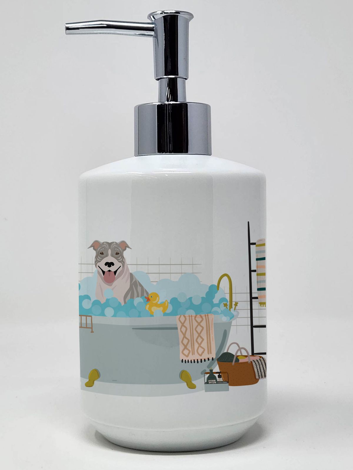NEW Blue Brindle Pit Bull Terrier Ceramic Soap Dispenser Hand Soap Dispenser Pump Bottles for Bathroom Kitchen, Empty Refillable Liquid Soap Container_voghion.com