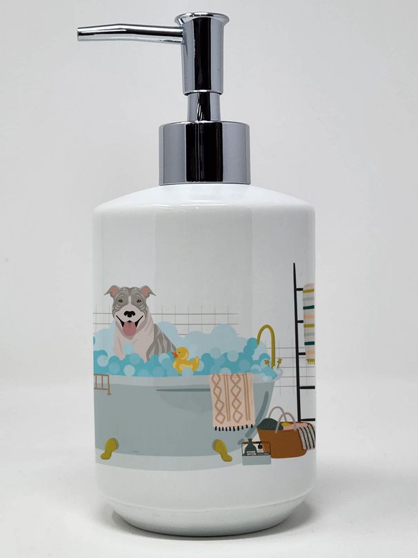 NEW Blue Brindle Pit Bull Terrier Ceramic Soap Dispenser Hand Soap Dispenser Pump Bottles for Bathroom Kitchen, Empty Refillable Liquid Soap Container_voghion.com