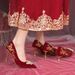Scarpe da sposa per donna, scarpe comode, abito da sposa cinese Hexiu con tacchi alti rossi bidirezionali, design unico_voghion.com