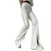 Pantaloni in pelle micro svasati attillati sexy con spacco patchwork bianco PU autunno e inverno 2024 per le donne_voghion.com