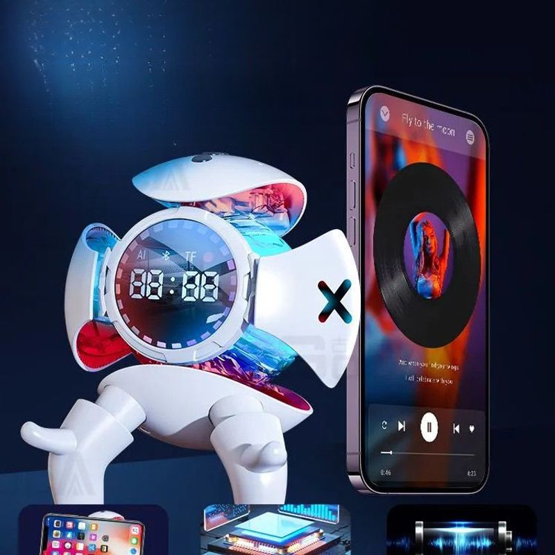 1 Mecha Little Monster Bluetooth Speaker Innovative Night Light Clock Cyber Car Desktop Robot_voghion.com