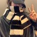 Color-Block Black And White Striped Plush For Women Winter Korean Version Versatile Thickened Warm Cold-Proof Soft Scarf_voghion.com