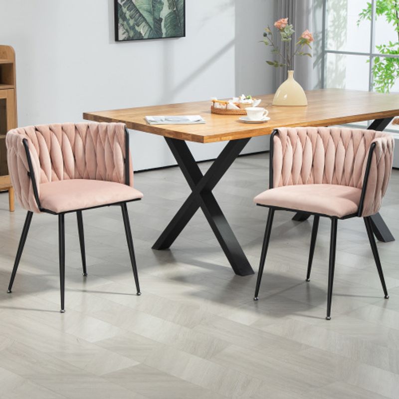 Modernes Luxuriöses Samt-Esszimmerstuhl-Set Mit Goldenen Metallbeinen, Elegantem Handgewebtem Design Und Weichen Kissen Für Esszimmer, Wohnzimmer Und Schlafzimmer (2er-Set)_voghion.com