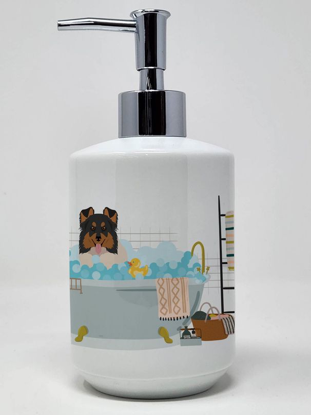 Tricolor Sheltie Ceramic Soap Dispenser Hand Soap Dispenser Pump Bottles for Bathroom Kitchen, Empty Refillable Liquid Soap Container_voghion.com