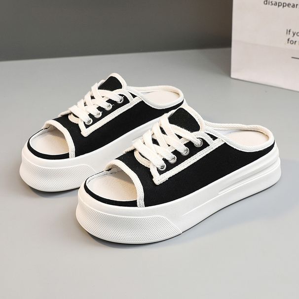 K8701 Canvas Half Summer Versatile Shoes Breathable Thick Sole Height-Increasing Slippers Student Sandals For Women_voghion.com