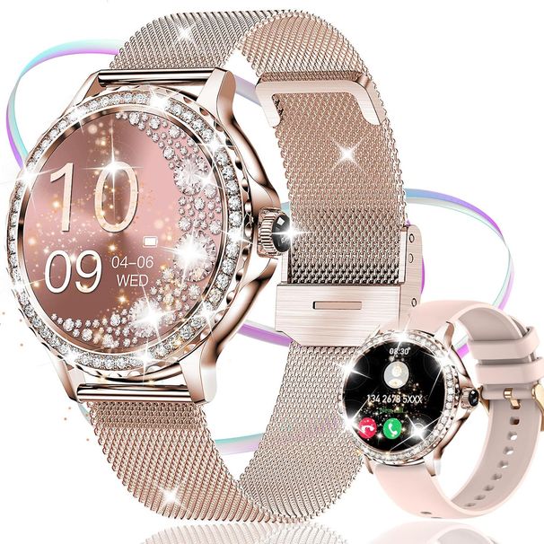 Smartwatch für Damen mit Diamanten, 1,3-Zoll-Smartwatch mit Voll-Touchscreen für Android-Telefone, Fitness-Tracker mit Herzfrequenz-/Blutsauerstoff-/Schlafmonitor_voghion.com