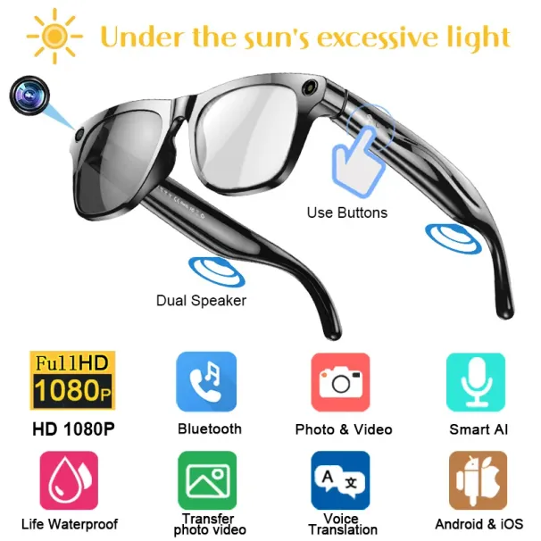 1080P HD Smart Glasses Color-changing Lens Bluetooth AI GPT Camera Call Voice Assistant Translate Identify Objects Smart Glasses_voghion.com