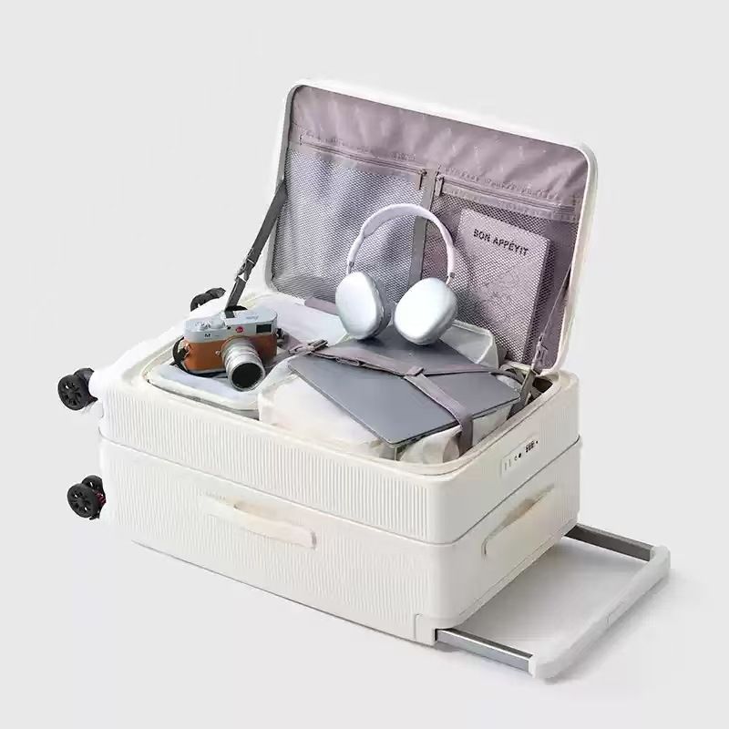 Wide Trolley PC Suitcase Front Opening Large Capacity Trolley Case Sturdy Men And Women's Suitcase Five Wheel Universal Light Sound Wheel_voghion.com