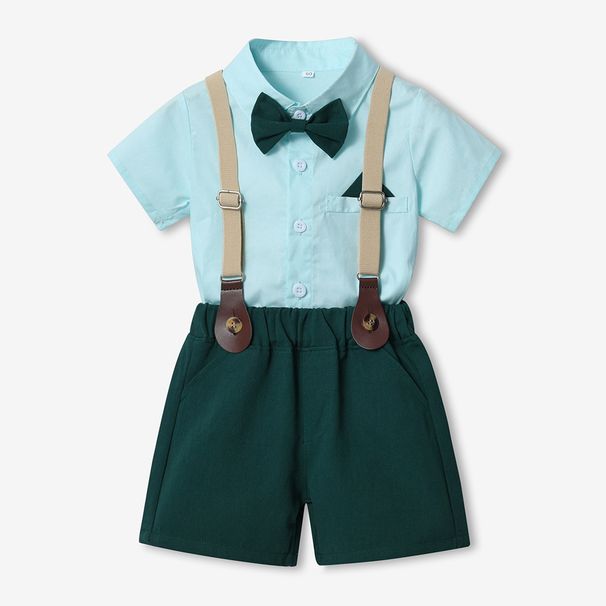 Kinderkleidung Sommer Jungen Kurzarm Overall Anzug Baumwolle weißes Hemd Geburtstagsleistung Kleidung Kinderkleidung_voghion.com