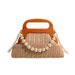 Borsa a tracolla con catena di perle, versatile e di tendenza, con chiusura a mano, in paglia intrecciata, super popolare per l'estate, per le donne, 2024_voghion.com