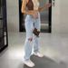 Damenbekleidung Hohe Taille Bequeme Lockere Jeans Mit Weitem Bein Damen Slim Hole Freizeithose_voghion.com