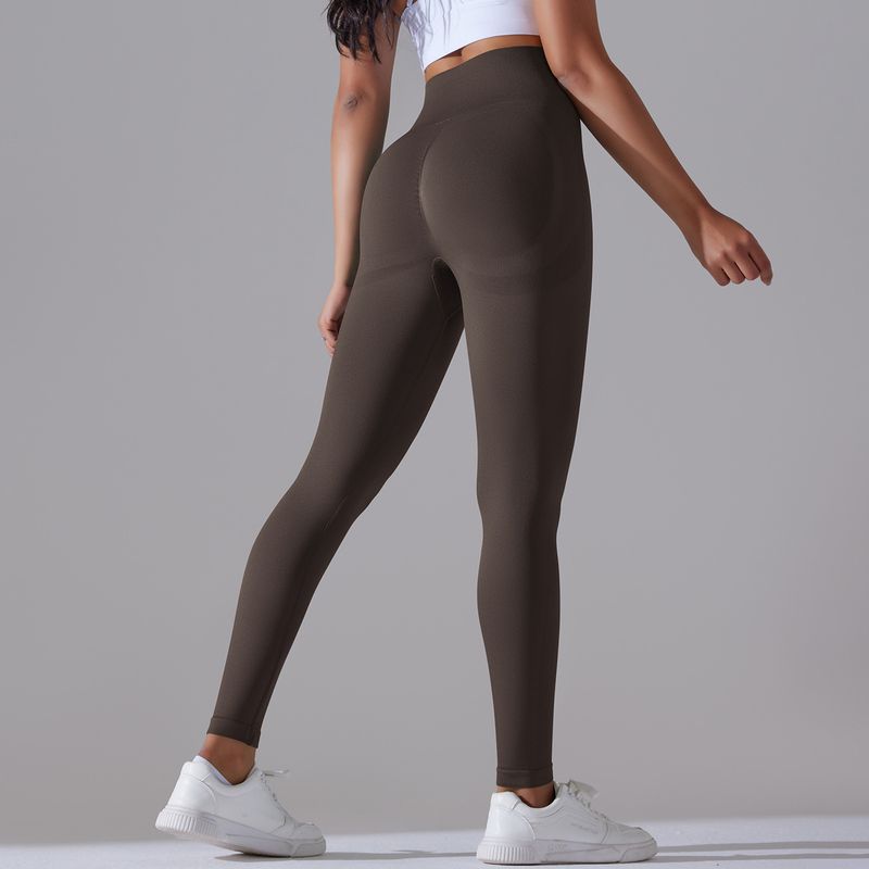 Seamless Knitted Solid Color Smiling Face Peach High Waist Yoga Pants Sports Running Fitness Tights_voghion.com