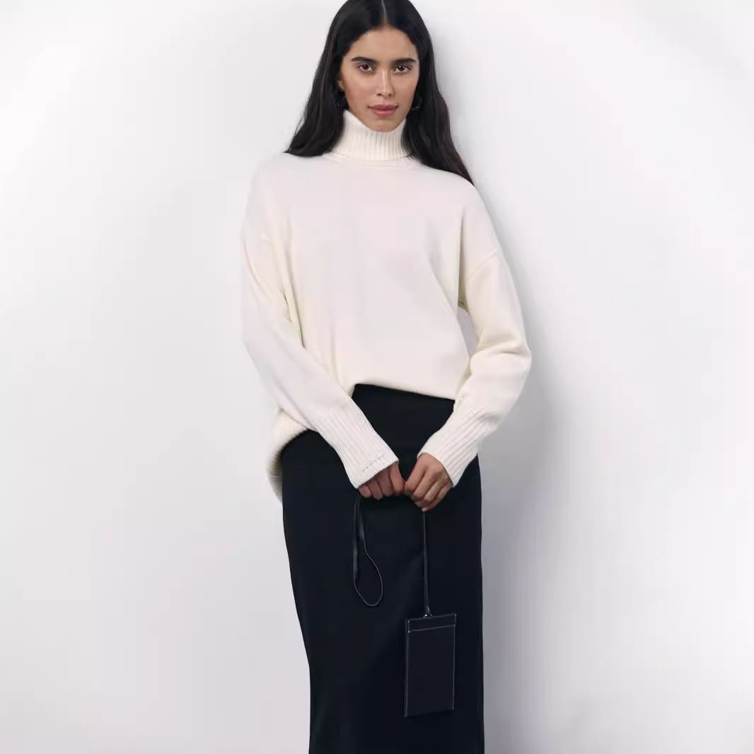 Übergroßer Pullover mit hohem Halsausschnitt für Damen – weicher Strickpullover mit überschnittenen Schultern, lässige, lockere Passform, bequemes, warmes Winteroberteil_voghion.com