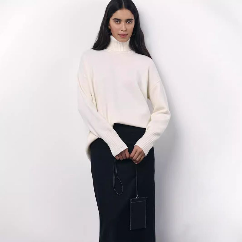 Women's Oversized High Neck Sweater - Soft Knit Pullover With Drop Shoulder Sleeves, Casual Loose Fit, Comfortable Winter Warm Top_voghion.com