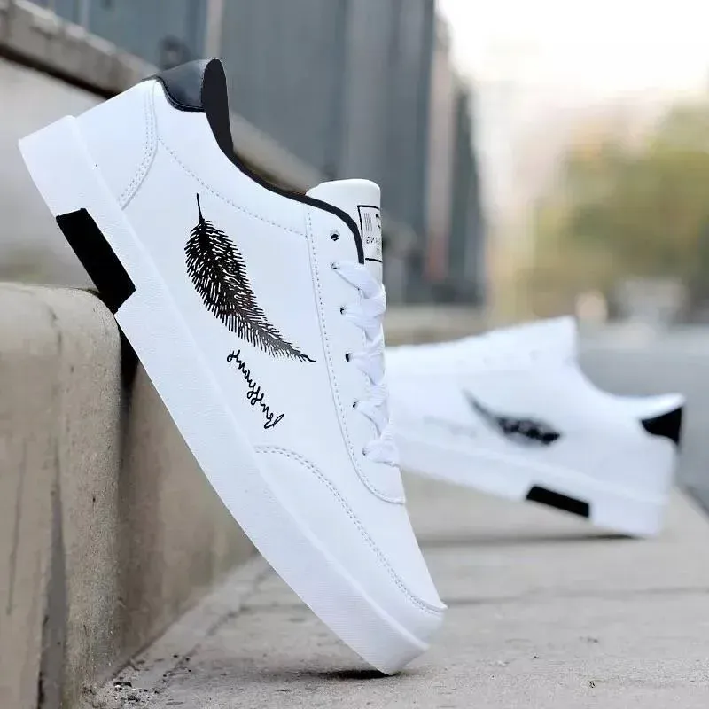 Heren sport-casual schoenen voor heren Lage witte schoenen Veterschoenen Comfortabele herensneakers Witte schoenen_voghion.com