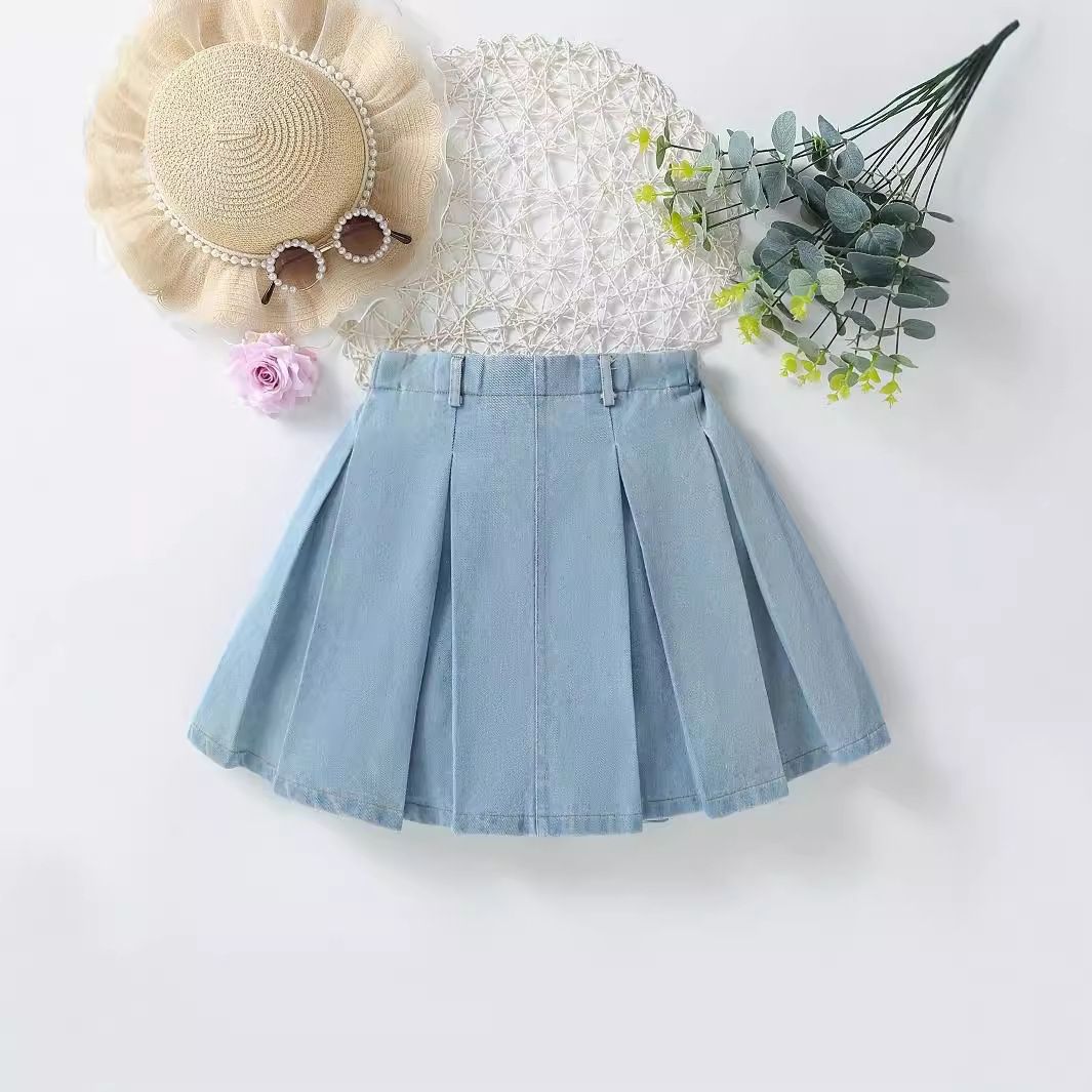 Completo gonna in denim lavato per bambine - Completo trendy in 2 pezzi, 100% cotone, sicurezza di classe A per bambine dagli 8 ai 14 anni (140 cm+)_voghion.com