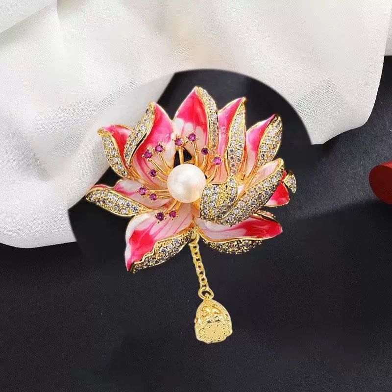 Retro Enamel Lotus Brooch High-end High-end Flower Brooch Anti-light Pin Clothing_voghion.com