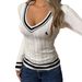 Damenpullover mit V-Ausschnitt und langen Ärmeln – Slim Fit Rippstrickpullover mit 3D-Muster (Herbst/Winter Essential)_voghion.com