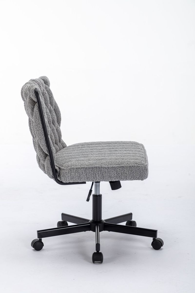 Criss Cross Legged Office Desk Chair With Wheels, Modern Armless Desk Chair With Wide Seat, Home Office Chairs For Work, Meditation, Vanity,Grey_voghion.com