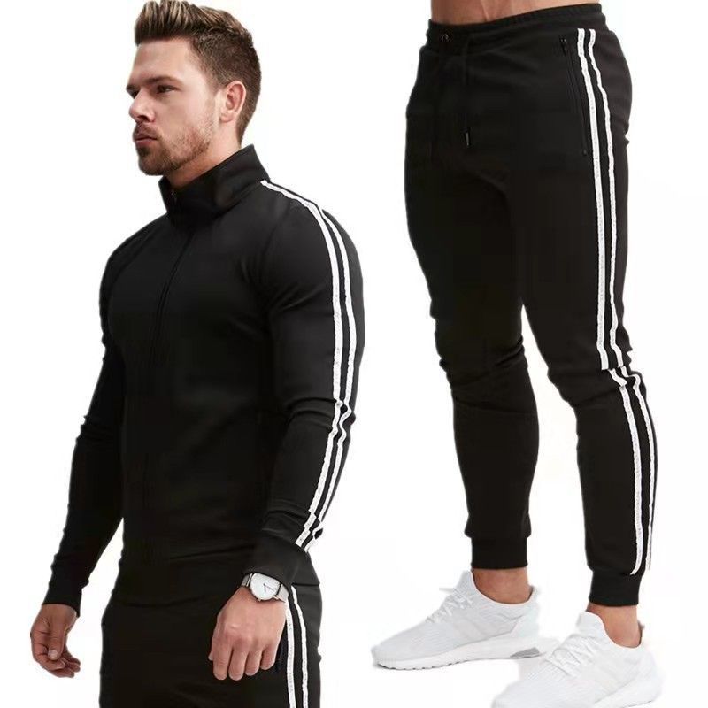 Ensemble deux pièces pour homme, veste, sweat-shirt, cardigan, vêtements de sport, printemps et automne, course à pied, couleur unie, décontracté, personnalité_voghion.com