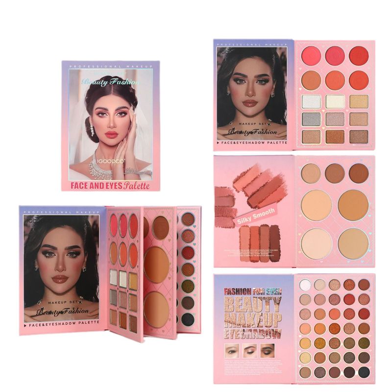 Paleta de sombras de ojos y rubores estilo libro de 57 colores: maquillaje todo en uno mate y brillante (fórmula vegana, ideal para viajes, con espejo y brocha)_voghion.com
