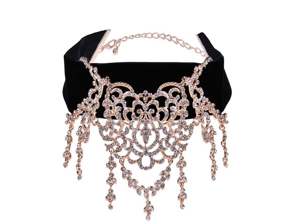 Bijoux de style rétro, collier à strass creux exagéré de style cour, chaîne de cou à franges en flanelle_voghion.com