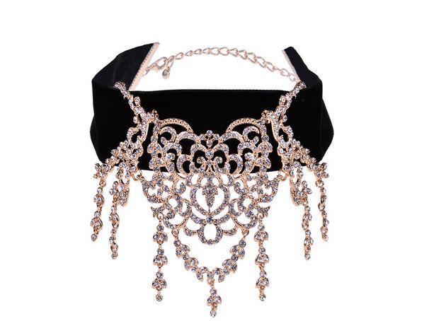 Bijoux de style rétro, collier à strass creux exagéré de style cour, chaîne de cou à franges en flanelle_voghion.com