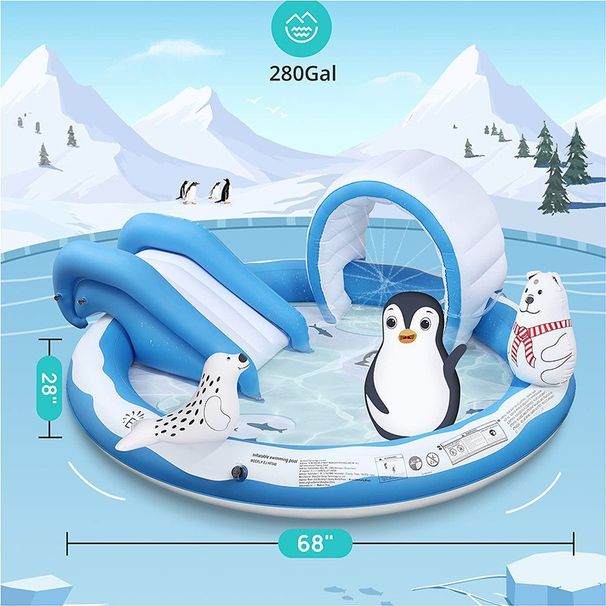 Φουσκωτό σιντριβάνι πιγκουίνος, τσουλήθρα, παιχνίδια νερού φαλαινών, υπαίθρια πισίνα με ψεκαστήρα γκαζόν, στρογγυλή πισίνα στον ωκεανό_voghion.com