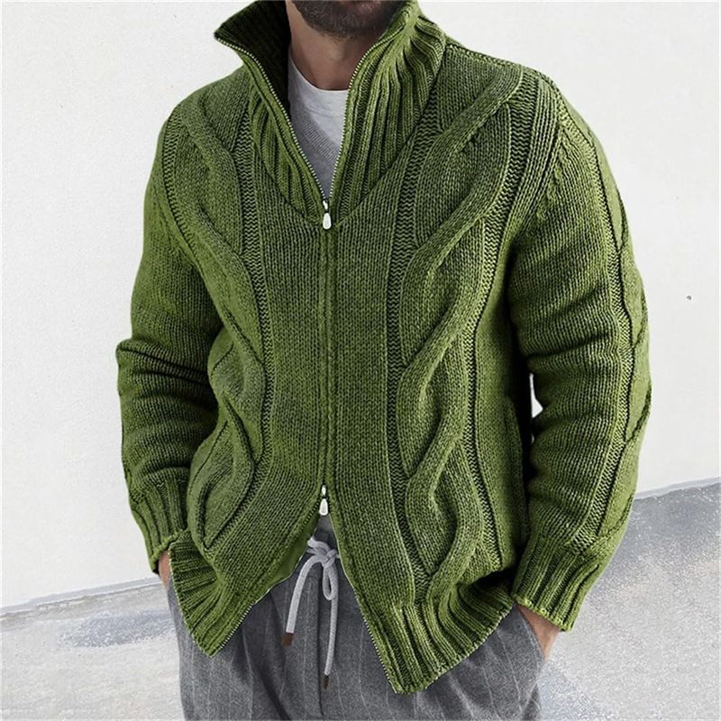 Autumn And Winter Sweaters For Men, New Solid Color Stand Up Collar Long Sleeved Knitted Sweater, Fashionable Men's_voghion.com