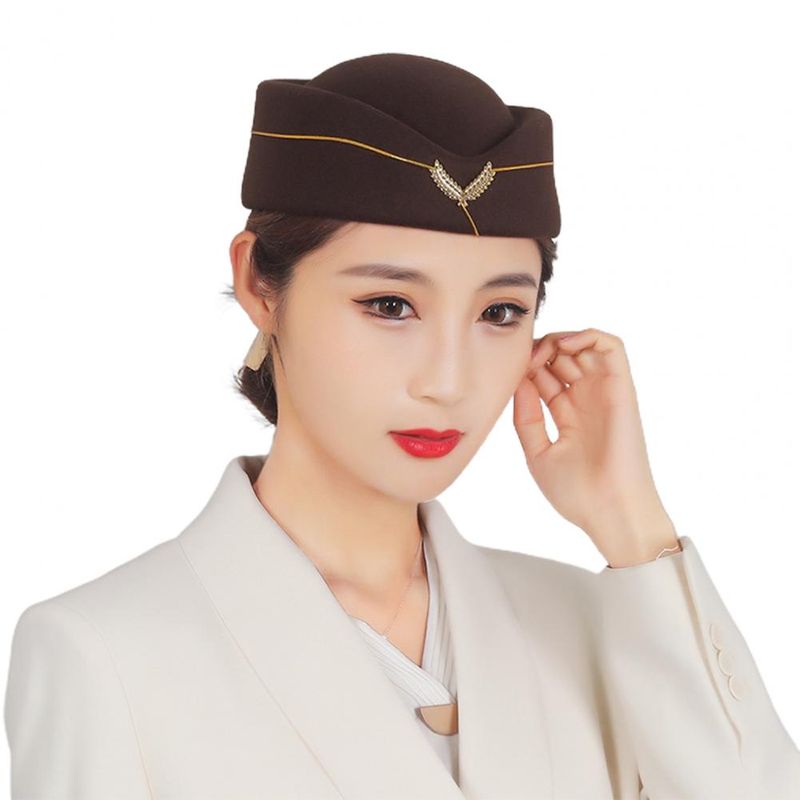 Hot Sale Delicate Ladies Air Hostesses Beret Hat Base Woolen Stewardess Cap_voghion.com