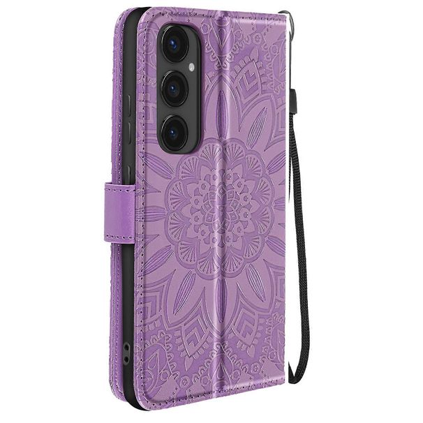 Case For Galaxy S24 FE Purple Wallet Holder With Hand Strap_voghion.com