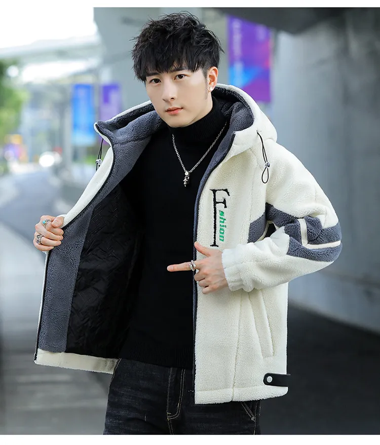 Men's Clothing Men's Lamb Fleece Cotton Coat Autumn And Winter Hooded Cotton Jacket Teenagers Plus Velvet Thickened Granular Fleece Warm Cotton Coat_voghion.com