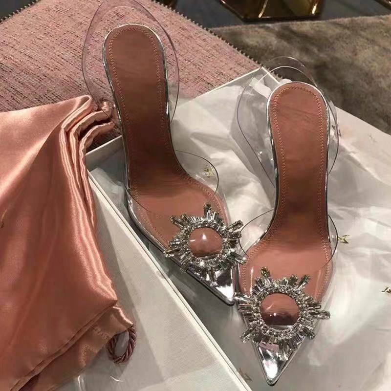 2024 New High Silver Diamond Transparent Adhesive Single Women's Banquet Fairy Style Slim Heels Wedding Shoes_voghion.com