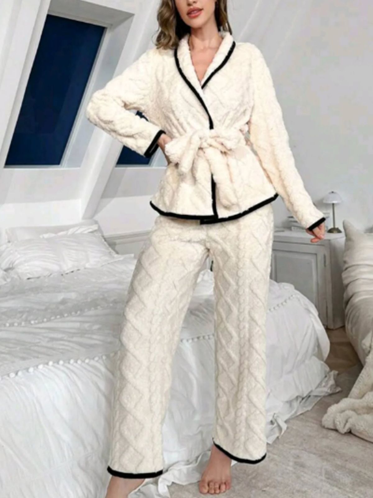 Herbst- und Winterpyjamas Damen Premium Cardigan Langärmliges bequemes Pyjama-Set_voghion.com