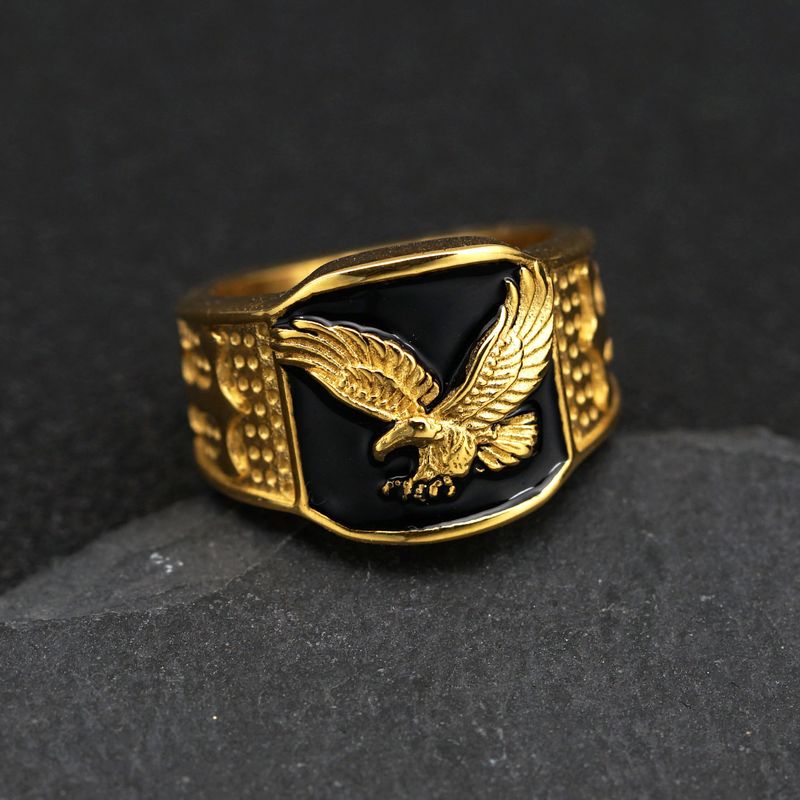 Hip Hop Neue Stil 316 Edelstahl Gold Farbe Ausbreitung Flügel Fliegender Adler Dominierenden männer Ring JZ477_voghion.com